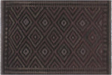 Flat Weave Kilim, Antique, Navaho, Vintage, Handmade, Geometric Kilim Black Blue Hand-Woven Rectangle 100% Wool Area Rug 6 x 8
