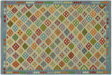 Flat Weave Kilim, Antique, Navaho, Vintage, Handmade, Modern Kilim Beige Blue Hand-Woven Rectangle 100% Wool Area Rug 6 x 8