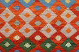 Flat Weave Kilim, Antique, Navaho, Vintage, Handmade, Modern Kilim Rust Blue Hand-Woven Rectangle 100% Wool Area Rug 8 x 10