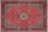 Vintage Antique Kashan Perry Red Purple Hand Knotted Wool Rug- 9'7'' x 12'9''