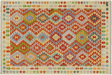 Flat Weave Kilim, Antique, Navaho, Vintage, Handmade, Geometric Kilim Rust Beige Hand-Woven Rectangle 100% Wool Area Rug 5 x 7