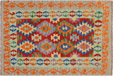 Flat Weave Kilim, Antique, Navaho, Vintage, Handmade, Geometric Kilim Rust Gray Hand-Woven Rectangle 100% Wool Area Rug 4 x 5