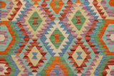 Flat Weave Kilim, Antique, Navaho, Vintage, Handmade, Geometric Kilim Blue Rust Hand-Woven Rectangle 100% Wool Area Rug 4 x 5