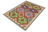 Flat Weave Kilim, Antique, Navaho, Vintage, Handmade, Geometric Kilim Rust Gray Hand-Woven Rectangle 100% Wool Area Rug 3 x 5