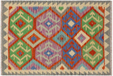 Flat Weave Kilim, Antique, Navaho, Vintage, Handmade, Geometric Kilim Rust Gray Hand-Woven Rectangle 100% Wool Area Rug 3 x 5