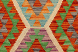 Flat Weave Kilim, Antique, Navaho, Vintage, Handmade, Geometric Kilim Rust Green Hand-Woven Rectangle 100% Wool Area Rug 4 x 5