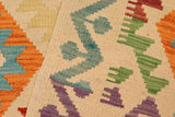 Flat Weave Kilim, Antique, Navaho, Vintage, Handmade, Geometric Kilim Beige Rust Hand-Woven Rectangle 100% Wool Area Rug 4 x 6