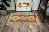 Flat Weave Kilim, Antique, Navaho, Vintage, Handmade, Geometric Kilim Rust Blue Hand-Woven Rectangle 100% Wool Area Rug 2 x 3