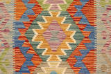 Flat Weave Kilim, Antique, Navaho, Vintage, Handmade, Geometric Kilim Rust Blue Hand-Woven Rectangle 100% Wool Area Rug 2 x 3