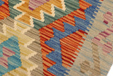 Flat Weave Kilim, Antique, Navaho, Vintage, Handmade, Geometric Kilim Rust Blue Hand-Woven Rectangle 100% Wool Area Rug 2 x 3