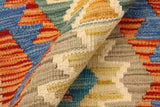 Flat Weave Kilim, Antique, Navaho, Vintage, Handmade, Geometric Kilim Rust Blue Hand-Woven Rectangle 100% Wool Area Rug 2 x 3