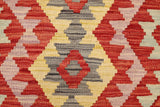 Flat Weave Kilim, Antique, Navaho, Vintage, Handmade, Geometric Kilim Red Blue Hand-Woven Rectangle 100% Wool Area Rug 2 x 2