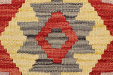 Flat Weave Kilim, Antique, Navaho, Vintage, Handmade, Geometric Kilim Red Blue Hand-Woven Rectangle 100% Wool Area Rug 2 x 2
