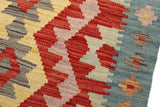 Flat Weave Kilim, Antique, Navaho, Vintage, Handmade, Geometric Kilim Red Blue Hand-Woven Rectangle 100% Wool Area Rug 2 x 2