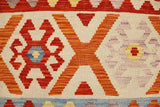 Flat Weave Kilim, Antique, Navaho, Vintage, Handmade, Geometric Kilim Rust Blue Hand-Woven Rectangle 100% Wool Area Rug 3 x 4