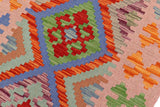 Flat Weave Kilim, Antique, Navaho, Vintage, Handmade, Geometric Kilim Rust Pink Hand-Woven Runner 100% Wool Area Rug 3 x 6