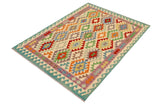 Flat Weave Kilim, Antique, Navaho, Vintage, Handmade, Geometric Kilim Beige Rust Hand-Woven Rectangle 100% Wool Area Rug 5 x 7