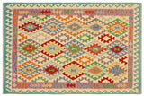 Flat Weave Kilim, Antique, Navaho, Vintage, Handmade, Geometric Kilim Beige Rust Hand-Woven Rectangle 100% Wool Area Rug 5 x 7