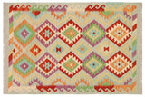 Flat Weave Kilim, Antique, Navaho, Vintage, Handmade, Geometric Kilim Blue Rust Hand-Woven Rectangle 100% Wool Area Rug 3 x 5