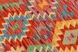 Flat Weave Kilim, Antique, Navaho, Vintage, Handmade, Geometric Kilim Red Blue Hand-Woven Rectangle 100% Wool Area Rug 5 x 7