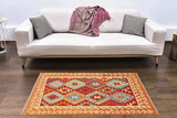 Flat Weave Kilim, Antique, Navaho, Vintage, Handmade, Geometric Kilim Rust Beige Hand-Woven Rectangle 100% Wool Area Rug 3 x 5