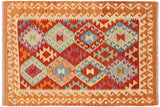 Flat Weave Kilim, Antique, Navaho, Vintage, Handmade, Geometric Kilim Rust Beige Hand-Woven Rectangle 100% Wool Area Rug 3 x 5