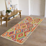 Flat Weave Kilim, Antique, Navaho, Vintage, Handmade, Geometric Kilim Rust Blue Hand-Woven Rectangle 100% Wool Area Rug 3 x 6