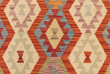 Flat Weave Kilim, Antique, Navaho, Vintage, Handmade, Geometric Kilim Rust Blue Hand-Woven Rectangle 100% Wool Area Rug 9 x 9