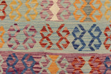 Flat Weave Kilim, Antique, Navaho, Vintage, Handmade, Geometric Kilim Blue Beige Hand-Woven Rectangle 100% Wool Area Rug 8 x 11