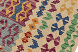 Flat Weave Kilim, Antique, Navaho, Vintage, Handmade, Geometric Kilim Blue Beige Hand-Woven Rectangle 100% Wool Area Rug 8 x 11