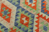 Flat Weave Kilim, Antique, Navaho, Vintage, Handmade, Geometric Kilim Blue Rust Hand-Woven Rectangle 100% Wool Area Rug 4 x 6