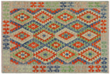 Flat Weave Kilim, Antique, Navaho, Vintage, Handmade, Geometric Kilim Blue Rust Hand-Woven Rectangle 100% Wool Area Rug 4 x 6