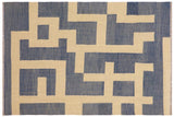 Flat Weave Kilim, Antique, Navaho, Vintage, Handmade, Modern Kilim Blue Beige Hand-Woven Rectangle 100% Wool Area Rug 5 x 6