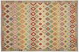 Flat Weave Kilim, Antique, Navaho, Vintage, Handmade, Modern Kilim Blue Gray Hand-Woven Rectangle 100% Wool Area Rug 8 x 11