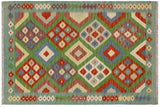 Flat Weave Kilim, Antique, Navaho, Vintage, Handmade, Modern Kilim Rust Blue Hand-Woven Rectangle 100% Wool Area Rug 3 x 5