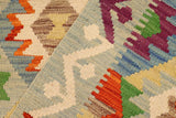 Flat Weave Kilim, Antique, Navaho, Vintage, Handmade, Geometric Kilim Blue Rust Hand-Woven Rectangle 100% Wool Area Rug 4 x 5