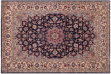 handmade Traditional Kashan Blue Beige Hand Knotted RECTANGLE 100% Wool Pile area rug 8x13
