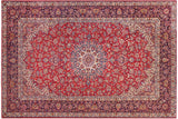 Vintage Antique Kashan Jaden Red Blue Hand Knotted Wool Rug- 9'6'' x 14'0''
