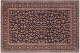 Vintage Antique Kashan Rylie Blue Gold Hand Knotted Wool Rug- 10'2'' x 13'6''