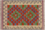 Flat Weave Kilim, Antique, Navaho, Vintage, Handmade, Geometric Kilim Gray Beige Hand-Woven Rectangle 100% Wool Area Rug 2 x 3