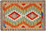 Flat Weave Kilim, Antique, Navaho, Vintage, Handmade, Geometric Kilim Gray Rust Hand-Woven Rectangle 100% Wool Area Rug 2 x 3