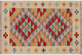 Flat Weave Kilim, Antique, Navaho, Vintage, Handmade, Geometric Kilim Beige Red Hand-Woven Rectangle 100% Wool Area Rug 2 x 3