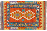 Flat Weave Kilim, Antique, Navaho, Vintage, Handmade, Geometric Kilim Rust Beige Hand-Woven Rectangle 100% Wool Area Rug 2 x 3