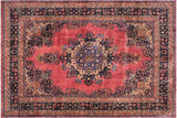 Vintage Antique Cornwell Pink Blue Hand Knotted Wool Rug- 8'0'' x 11'1''