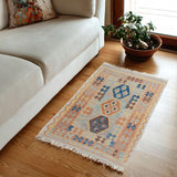 Flat Weave Kilim, Antique, Navaho, Vintage, Handmade, Geometric Kilim Gray Blue Hand-Woven Rectangle 100% Wool Area Rug 3 x 5