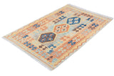 Flat Weave Kilim, Antique, Navaho, Vintage, Handmade, Geometric Kilim Gray Blue Hand-Woven Rectangle 100% Wool Area Rug 3 x 5