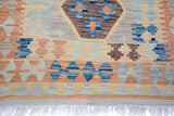 Flat Weave Kilim, Antique, Navaho, Vintage, Handmade, Geometric Kilim Gray Blue Hand-Woven Rectangle 100% Wool Area Rug 3 x 5