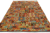 Flat Weave Kilim, Antique, Navaho, Vintage, Handmade, Geometric Kilim Gray Blue Hand-Woven Rectangle 100% Wool Area Rug 7 x 10