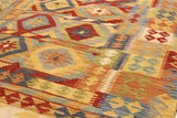 Flat Weave Kilim, Antique, Navaho, Vintage, Handmade, Geometric Kilim Ivory Red Hand-Woven Rectangle 100% Wool Area Rug 5 x 7