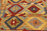 Flat Weave Kilim, Antique, Navaho, Vintage, Handmade, Geometric Kilim Ivory Red Hand-Woven Rectangle 100% Wool Area Rug 5 x 7